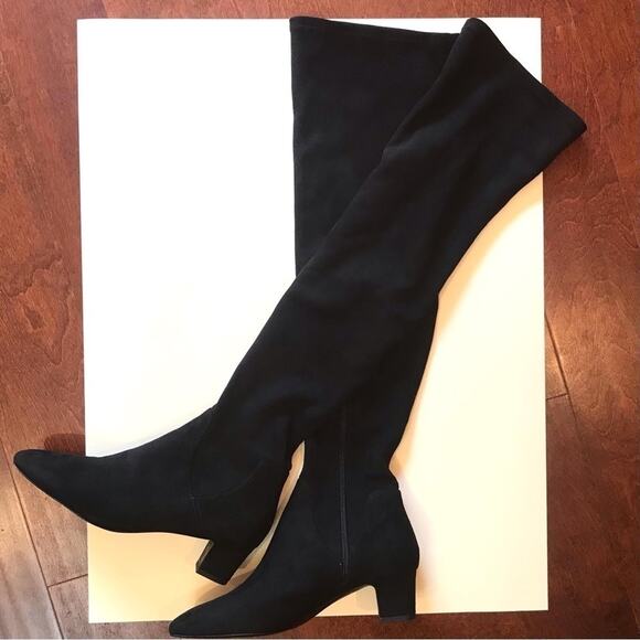 Zara Contemporary Women’s Black Low Heel Over the Knee Boots, Size EU39/US8 - Picture 1 of 16